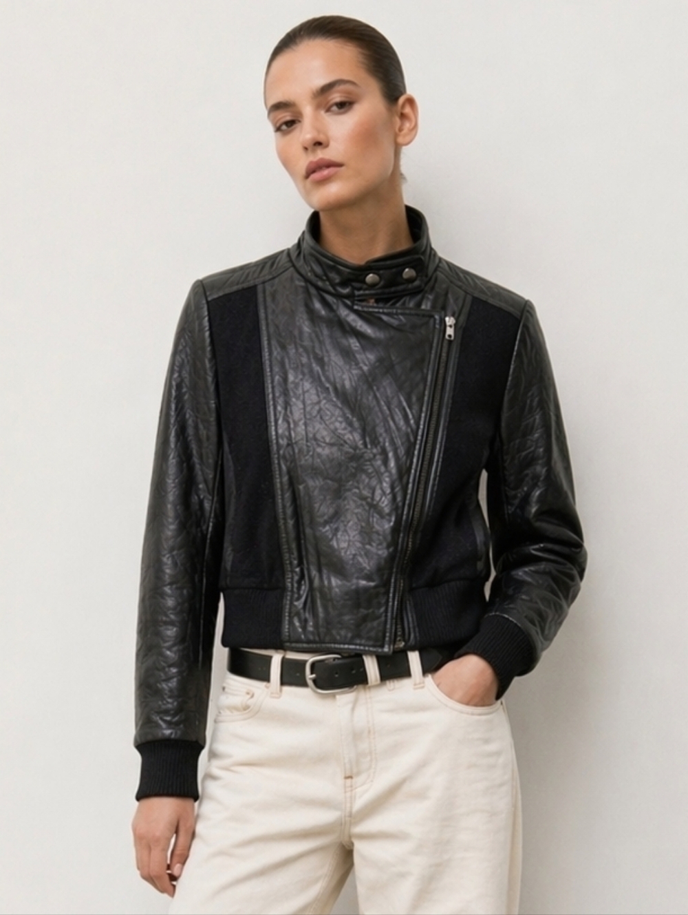Theory Leather / Knit Biker Style Jacket - Size Small
